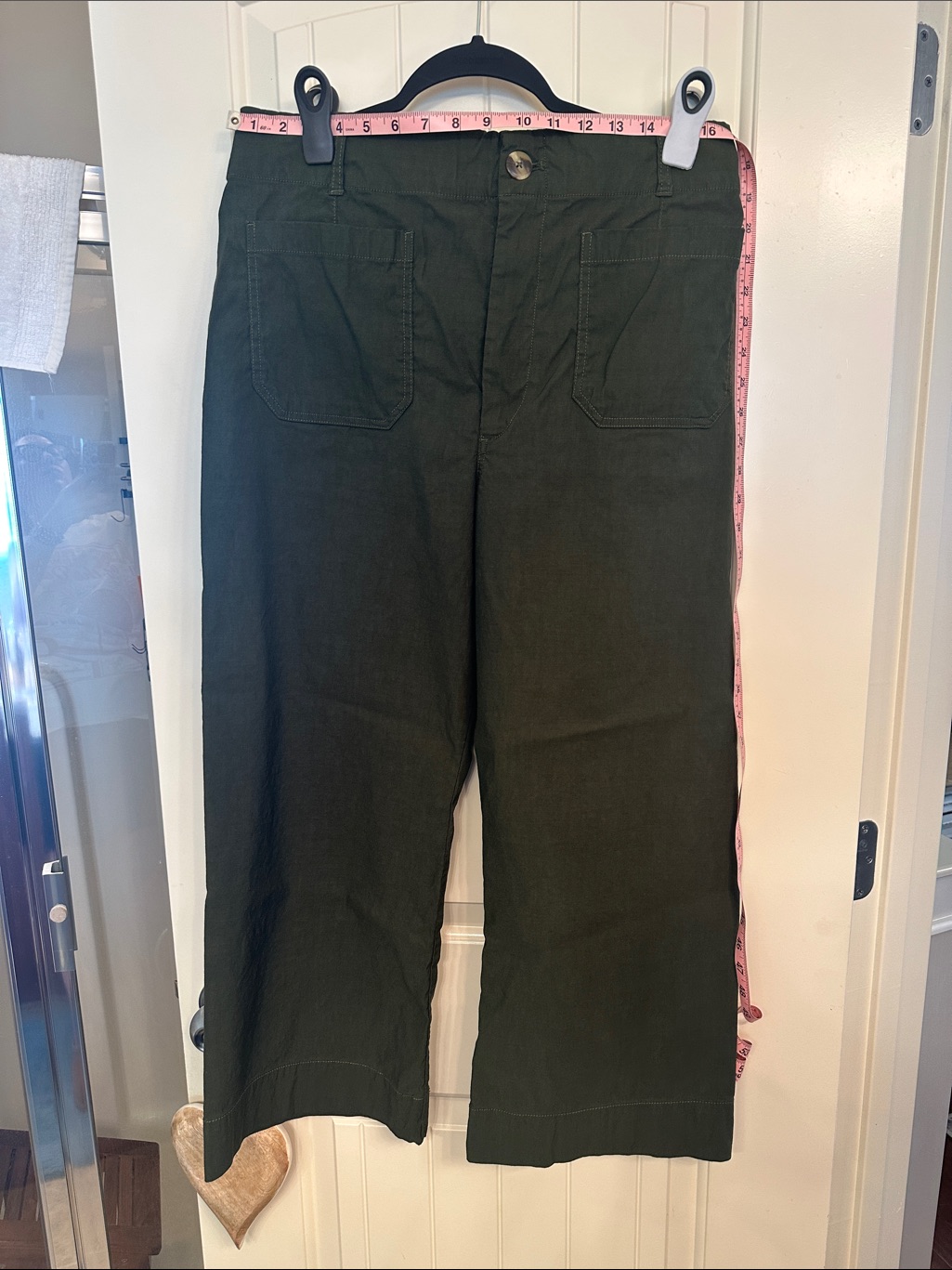 Maeve Olive Green Cropped Wide-Leg Pants